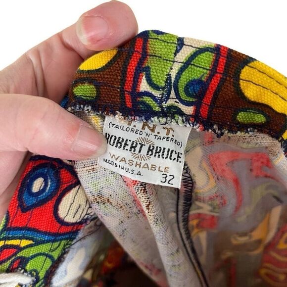 Robert Bruce Grubb All Over Hippie Print Flare Leg Pants Vintage Size 32 Measure - Picture 6 of 11